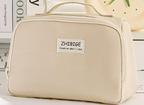 Canvas Pencil Case with Large Capacity, Spacious Zipper Storage Bag for Pens and Stationery Blue