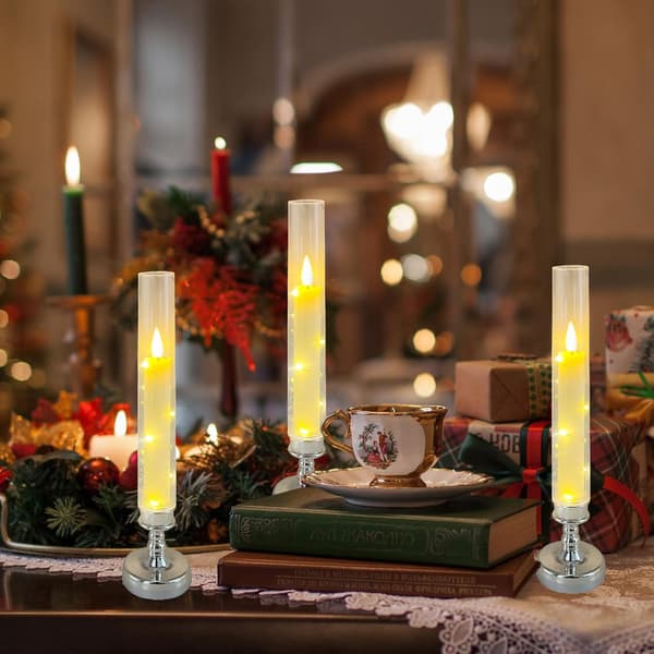 4-pack 25,5 cm LED-ljus med hållare - flimrande effekt för bord, buffé, jul, halloween, bröllop, nyår, kyrkogård - silver Silver Without remote control