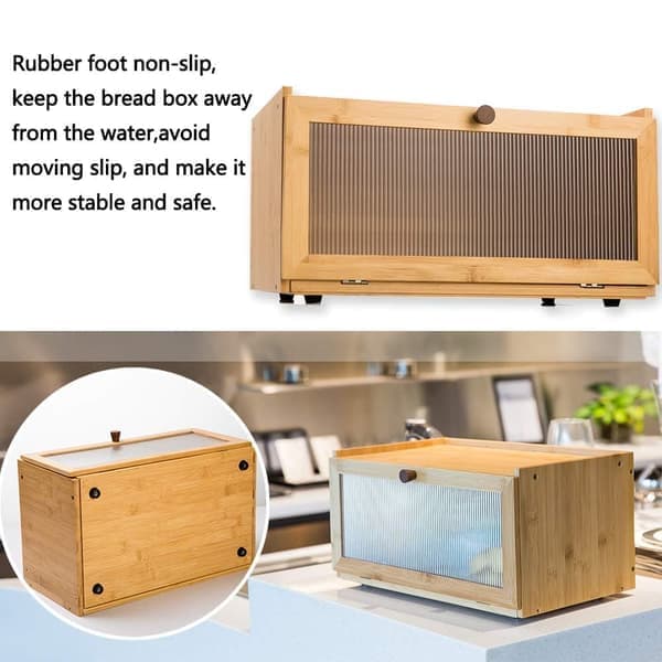 Bamboo Bread Box for Kitchen Counter - Spacious Rustic Style Bread Storage with Bamboo Lid and Window