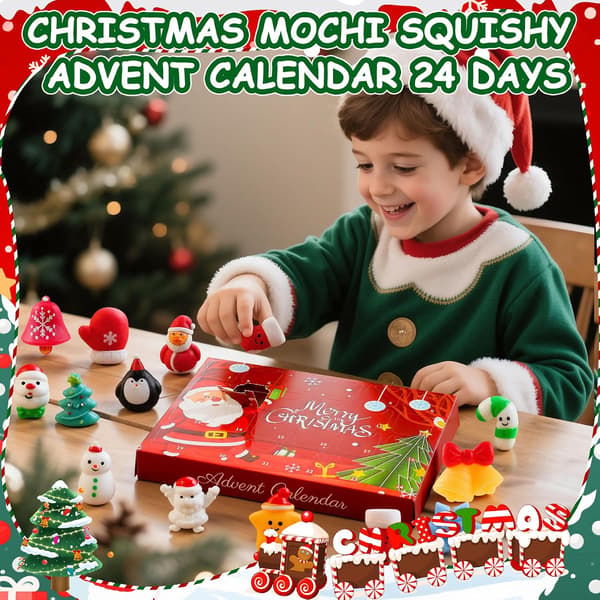 Julekalender 2026 med Squishies – 24 dages julenedtælling med mini Squishy-legetøj til børn