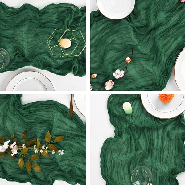 Sæt med 4 musselin bordløbere - Mørkegrøn, 17x108 tommer Boho Rustik Stil Dark green