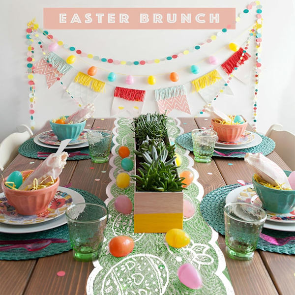 Easter Table Runner 183x33 cm - Decorative Easter Table Runner with Rabbits, Spring and Easter Decoration for Living Room Home Blue