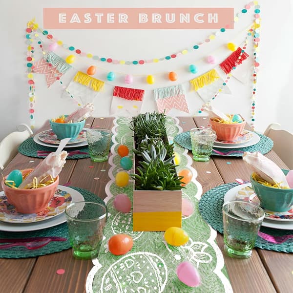 Easter Table Runner 183x33 cm - Decorative Easter Table Runner with Rabbits, Spring and Easter Decoration for Living Room Home Pink