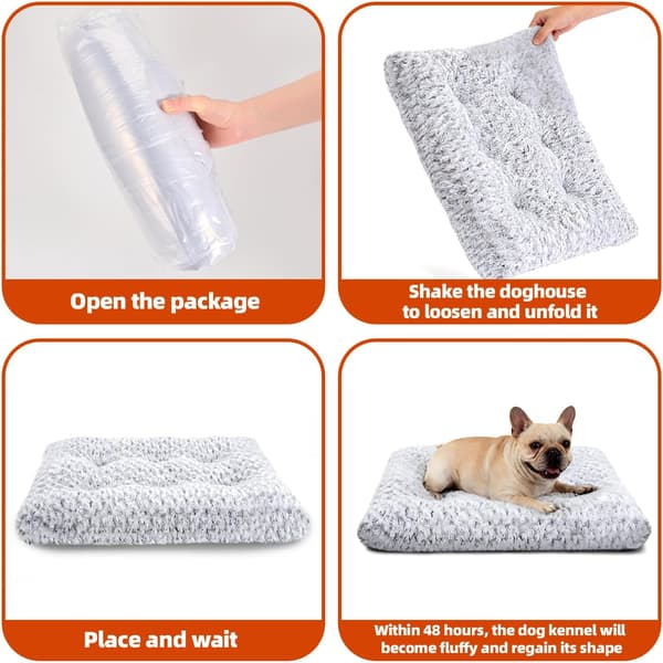 Soft Plush Dog Bed for Medium Dogs, Washable Sleeping Mat with Non-Slip Bottom for Home Grey L:53x74cm