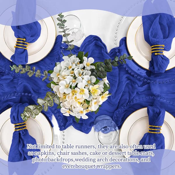 Sæt med 4 musselin bordløbere - Kongeblå, 17x108 tommer Boho Rustik Stil Royal blue