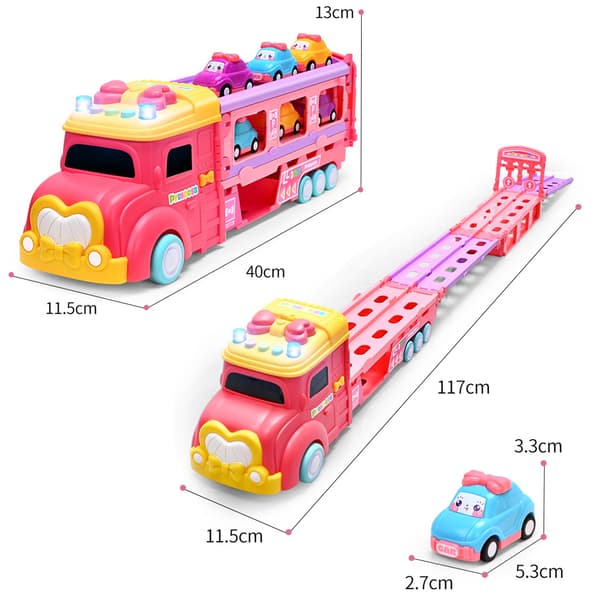 Lastbil Legetøj til Børn – Foldbar Prinsessebane med Udskydningsfunktion, 6 Biler & Lys/Lyd – Pink til Piger 3–6 år
