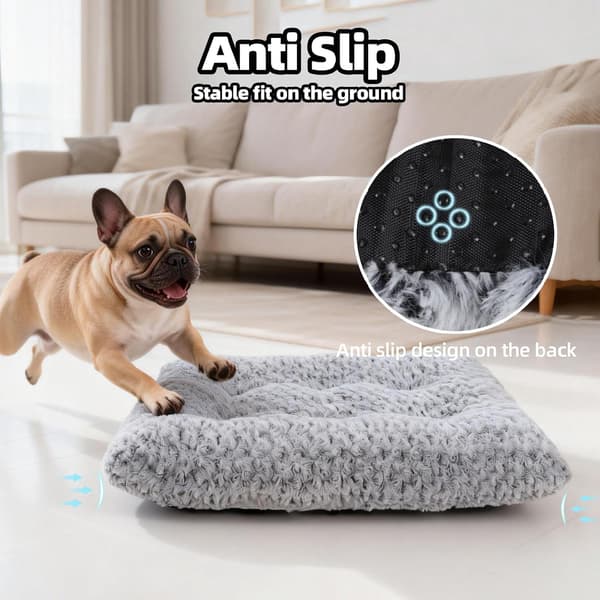 Soft Plush Dog Bed for Medium Dogs, Washable Sleeping Mat with Non-Slip Bottom for Home Grey M:46x58cm
