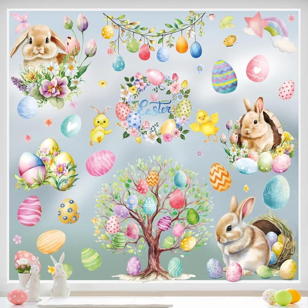Window Stickers Easter 9 Sheets – Easter Decoration Window Decor with Rabbit, Chick & Egg for Kids' Room & Home F15