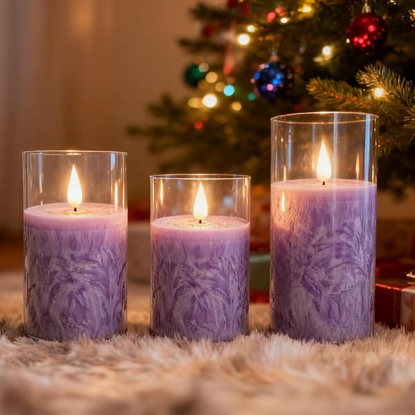 3-pack Flameless LED Candles with Remote Control, Timer, and Realistic Flickering Flame for Halloween, Christmas, and Table Decoration Purple
