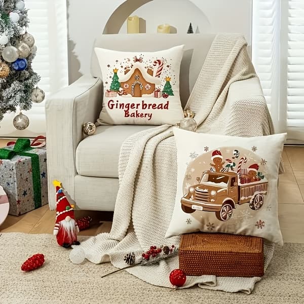 Christmas Pillow Covers 45x45 cm 4-pack with Gingerbread and Candy Canes, Decorative Sofa Cushions 40x40cm