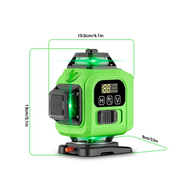 16 linjer 4D grön lasernivå - APP+fjärrkontroll, H/V 360°, batteridisplay, stativ 100cm, IP54