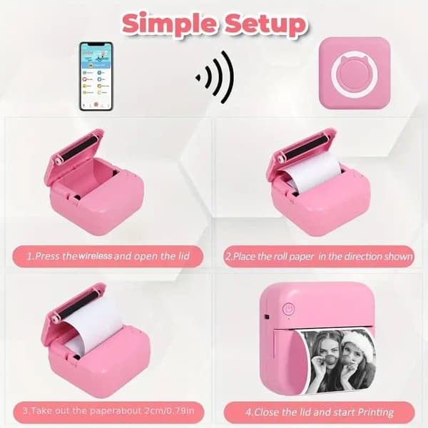 Mini termisk printer – Bærbar Bluetooth, USB-genopladelig til fotos & noter pink