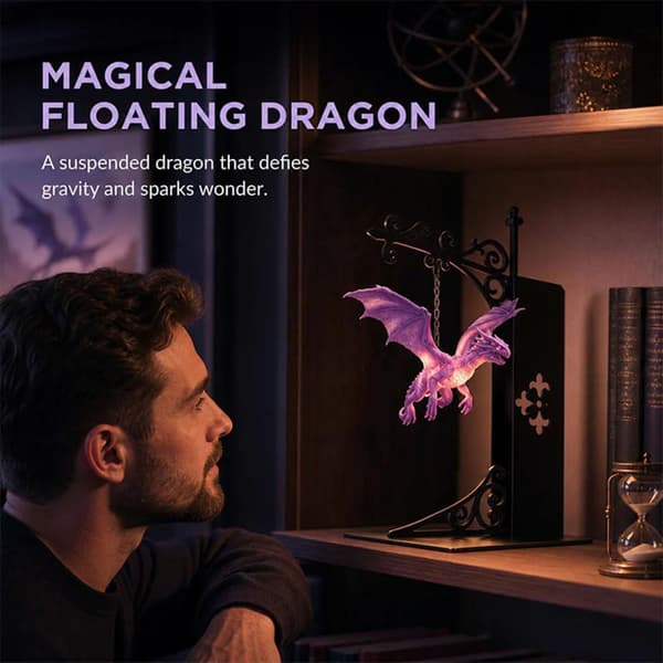 1/2-pack Floating Dragon Lamp LED, Magical Book Lamp for Bookshelf with Warm Light, Fantasy Night Light and Decoration 2-PACK