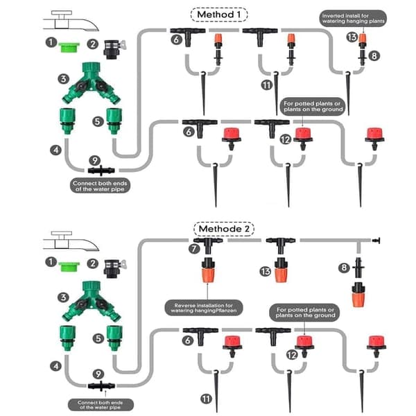 Automatisk drypvandingssystem 158 dele – Micro-Drip Kit til have, græsplæne, planter & landskab