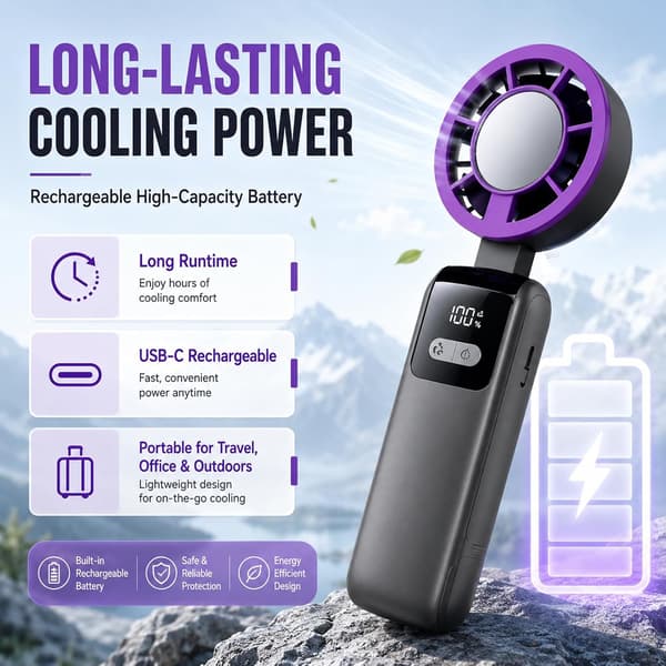 199-trins sammenklappelig håndholdt køleventilator, genopladelig iskøleventilator til rejser, camping og udendørs brug Grey