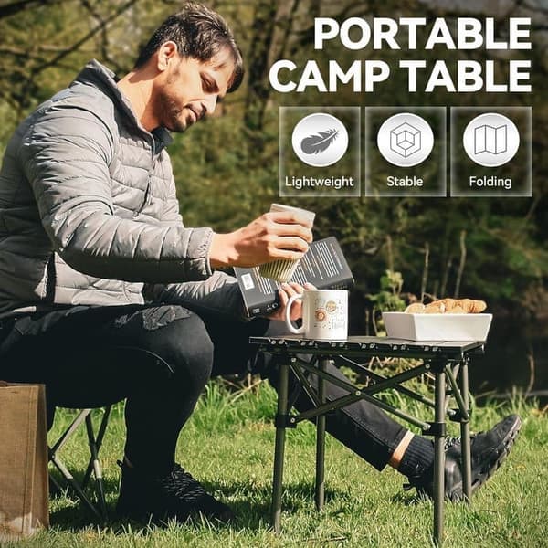 Foldable Camping Table - Lightweight & Portable Table for Camping, Picnic, and Outdoor Use Black