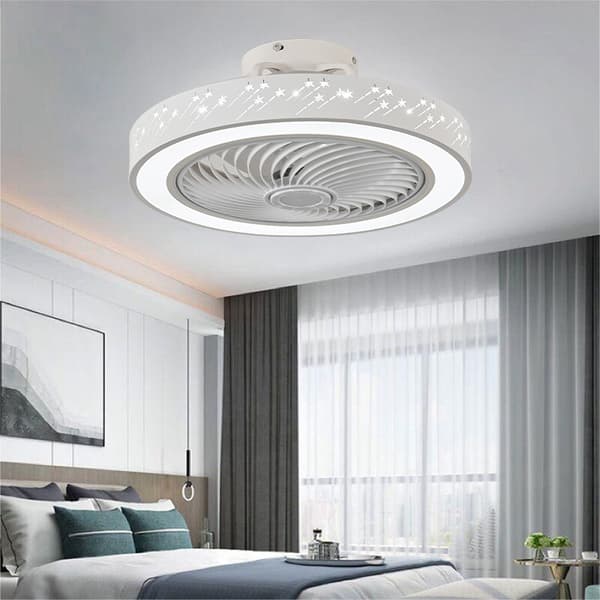 Bladeless Ceiling Fan 50 cm with LED Lighting, Dimmable Ceiling Fan with Remote Control for Bedroom and Home White