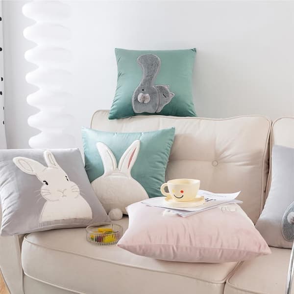 Easter Pillowcase 45x45cm 1/2-Pack – Velvet Easter Bunny Pillow, Easter Decoration Throw Pillow Spring Decoration Gray 2 Rabbits
