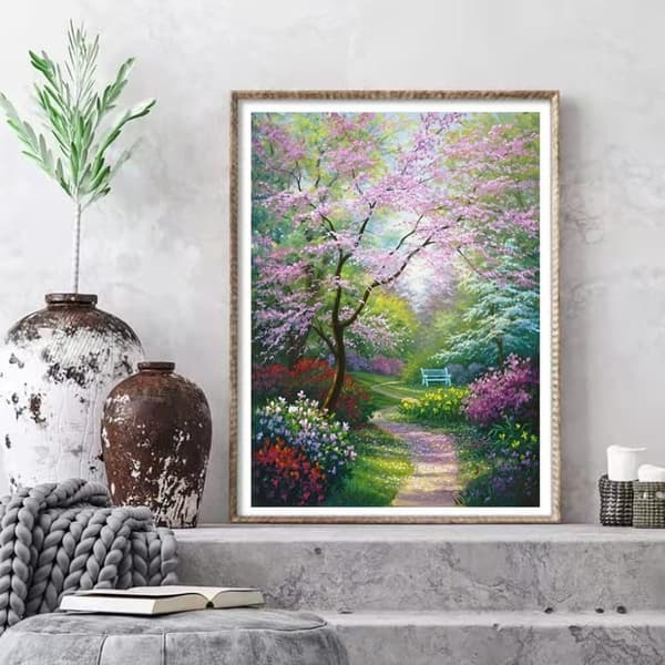 Diamond Painting - 5D DIY Diamantmaleri, 30x40cm (Forårshavesti)