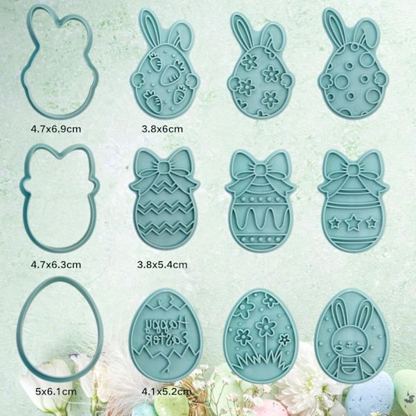 Cookie Cutters Easter 12 Pcs – Easter Egg Biscuit Molds with 3D Stamp for Cookie Baking DIY Easter Decoration Party Kitchen Utensils