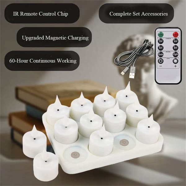 Flameless LED Candle with Magnetic Charging, Rechargeable and with Realistic Flickering Flame for Weddings and Decoration USB-C Remote