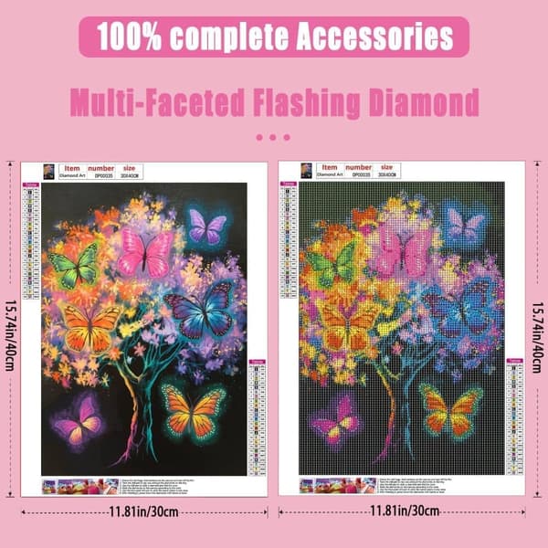 5D Diamantmaleri - Farverig Sommerfugl DIY Diamantmaleri 30x40 cm