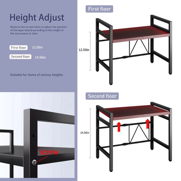 Udtrækkelig Mikrobølgeovn Hylde Organizer 42-64cm - Rustfri Bordplade Stand til Opbevaring af Service - Sort