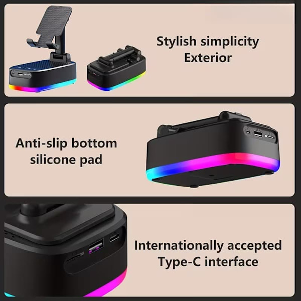 Wireless Bluetooth Speaker 6W, Compact Stereo with RGB Light, USB-C and Non-Slip Base