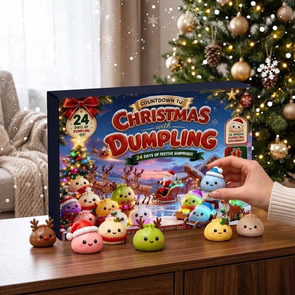 Julekalender 2026 med Dumpling Squishies – 24 dages nedtælling til jul med bløde og klembare legetøj, holdbare og langtidsholdbare Squishies
