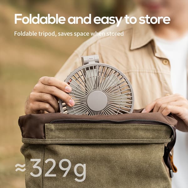 Bærbar campingventilator med stativ, USB genopladelig, flere hastigheder, stor luftstrøm, lav støj Khaki