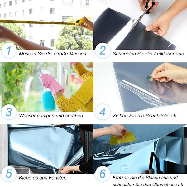 Spegelreflekterande Fönsterfilm – Självhäftande UV- och Solskydd med Integritetsskydd Mörkblåsilver 40cmx2m