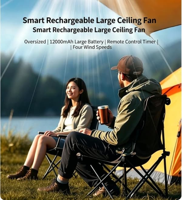 40 cm bærbar loftventilator med lys - til camping, udendørs aktiviteter, pavillon, terrasse, telt, parasol - hvid (kablet version) White Wired version