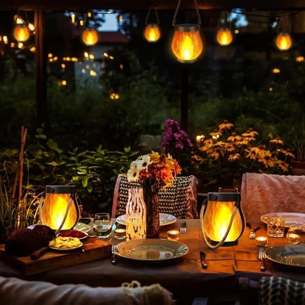 4-Pack Solar Garden Flame Light – Waterproof Hanging Lamp with USB Charging, Halloween & Garden Decoration 4-Pack