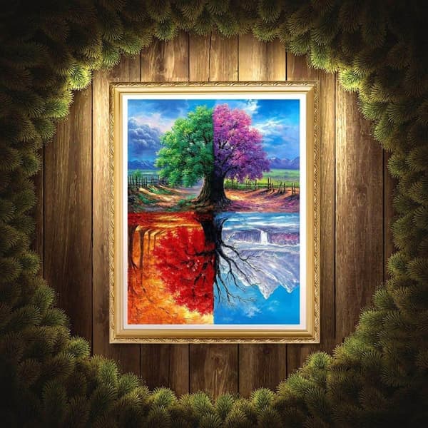 Diamond Painting - 5D DIY Diamantmaleri, 30x40cm (Fire årstider Træ)