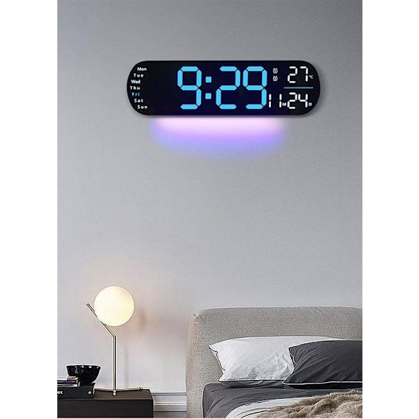 LED digital väggklocka – med temperatur, datum blå
