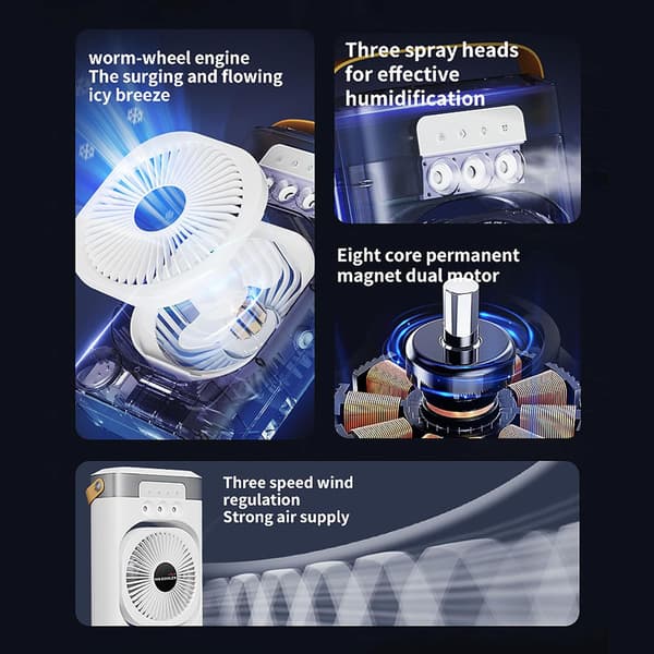 USB Luftkøler Ventilator Fordampende Skrivebordskøler 3-Hastighed 7-LED Lys 120° Justerbar Mini Bærbar Ventilator Soveværelse Kontor Hjemmebrug White