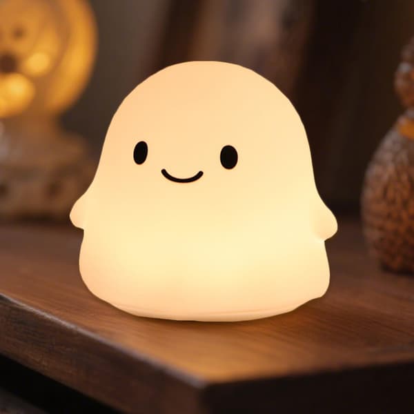 Halloween Spøkelse Nattlys for Barn, Myk Silikonlampe, USB Oppladbar, Timer Warm White