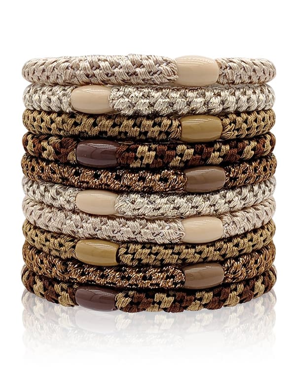 Hårelastikker til Piger & Damer – 10-pak Multifarvede Elastiske Hårbånd, Mode Hårelastik/Armbånd til Tykt & Krøllet Hår brun