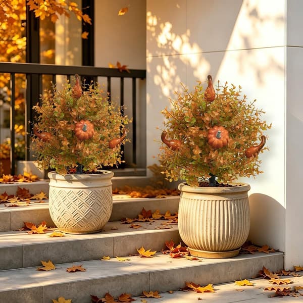 2-pak 56 cm kunstig efterårsplante - græskar og blomster til have, veranda, sti - stil 1 Yellow 2 Pack
