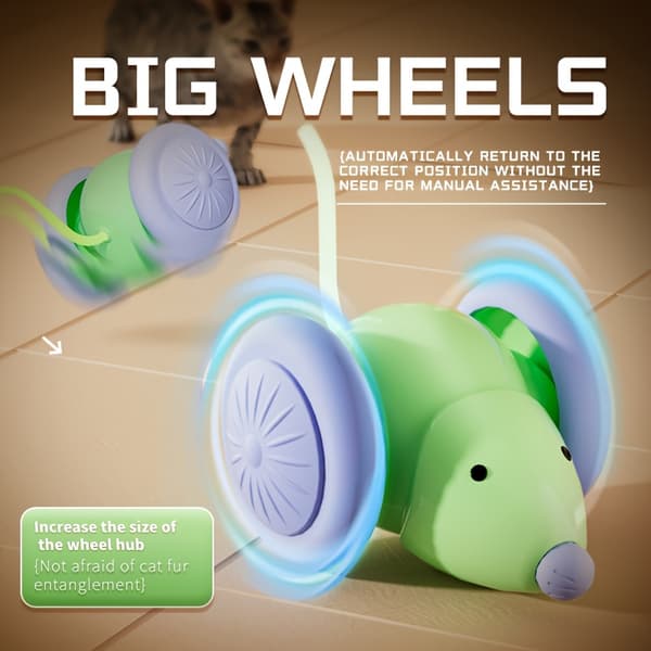 Interactive Cat Toy with Glowing Tail & Automatic Movement - USB-Powered Smart Motion Sensor Green & Purple
