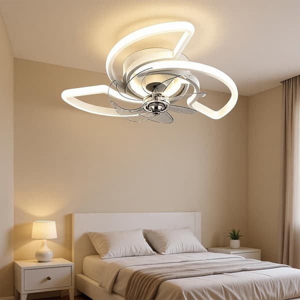 LED Takfläkt 60 cm med Fjärrkontroll och App, Dimbar Belysning, 6 Hastigheter, Timerfunktion för Sovrum, Vardagsrum