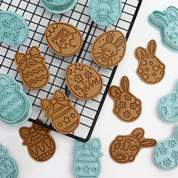 Cookie Cutters Easter 12 Pcs – Easter Egg Biscuit Molds with 3D Stamp for Cookie Baking DIY Easter Decoration Party Kitchen Utensils
