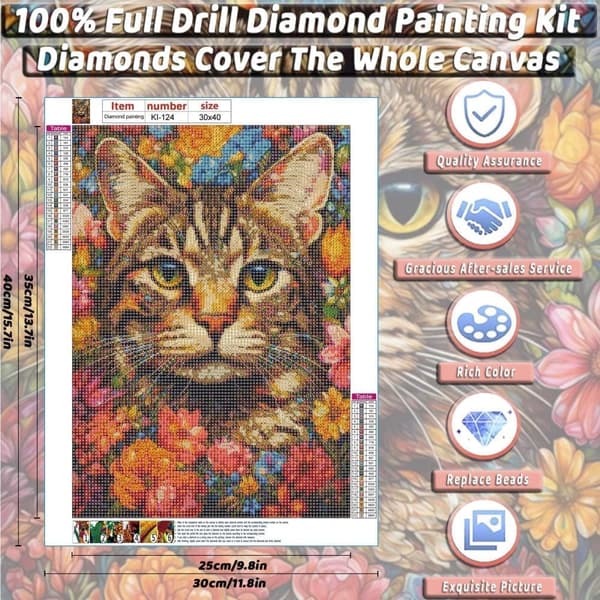 Diamond Painting - 5D DIY Diamantmaleri, 30x40cm (Kat i Blomster)