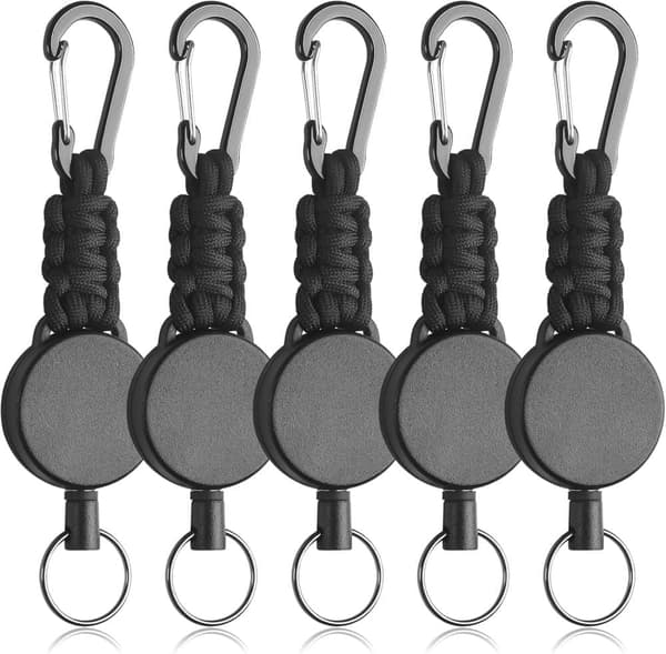 Robust Utdragbar Nyckelring 1/2/3/5-pack – Karbinhake, ID-brickhållare och Förlängningssladd 60 cm 5-Pack