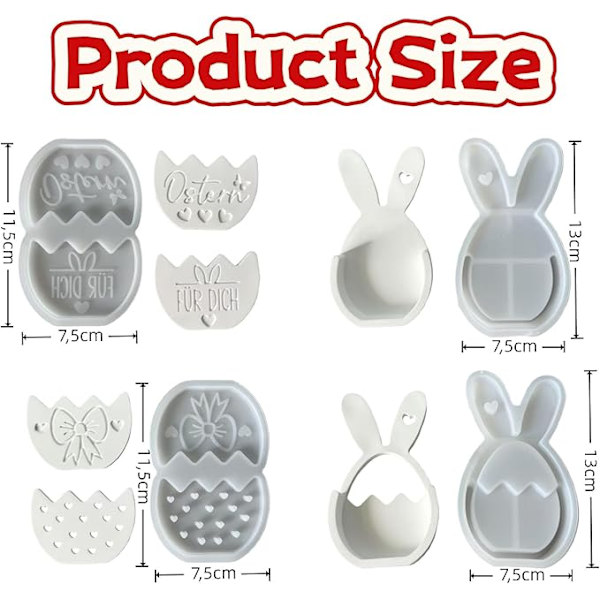 Silicone Molds 4-Pack Easter Casting Mold Rabbit Flower Basket – Silicone Casting Mold for DIY Easter Crafts, Plaster, Candles & Decoration