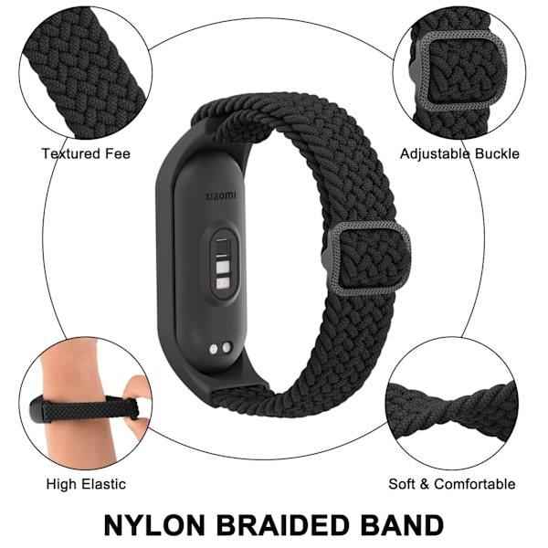 Flätat klockarmband för Xiaomi Mi Band 7 6 5 4 3 Armband Elastiskt Justerbart Armband för Amazfit Band 5 Armbandsersättningsarmband Svart