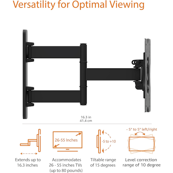 Fuldt Bevægelig Leddet TV-Skærmsvægbeslag til 26\" til 55\" TV og Flade Skærme op til 80 lbs Fuldt Bevægelig Leddet TV-Skærmsvægbeslag, Sort