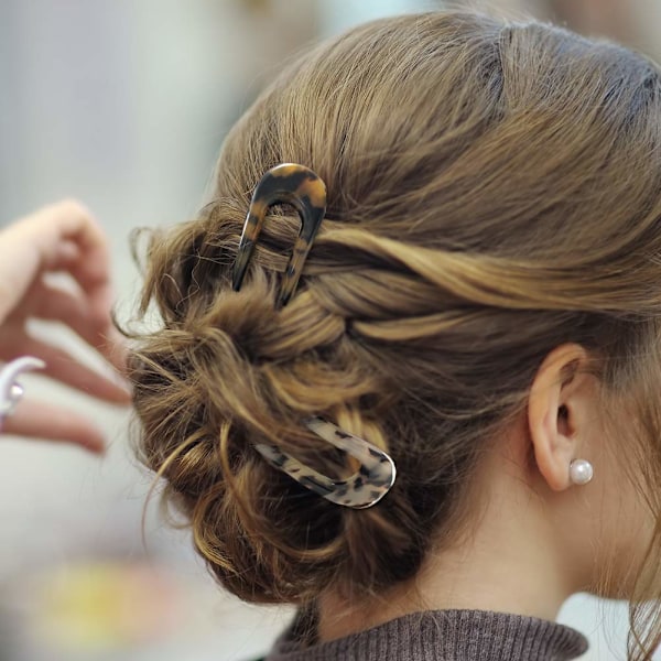 2-pak Fransk Stil Celluloid Acetat Skildpadde U-Formet Hårnåle Hårnåle 2-Tandet Sæt Chignon Pin Til Kvinder