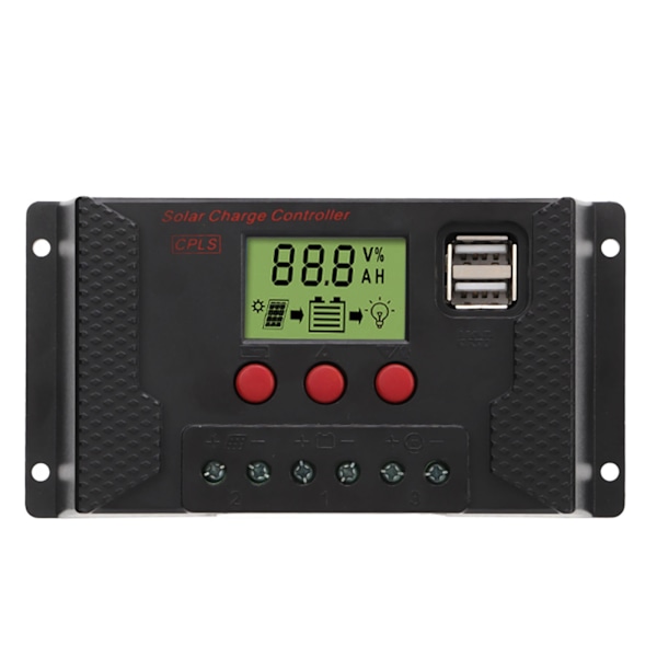 Solcelle-kontroller PWM 12V 24V Automatisk tilpasning LCD-skjerm USB-port Solcelle-kontroller 30A .