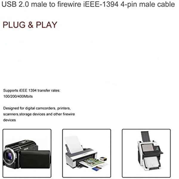 USB-kabel (han til Firewire IEEE1394a han, med 4 ben, til enheder